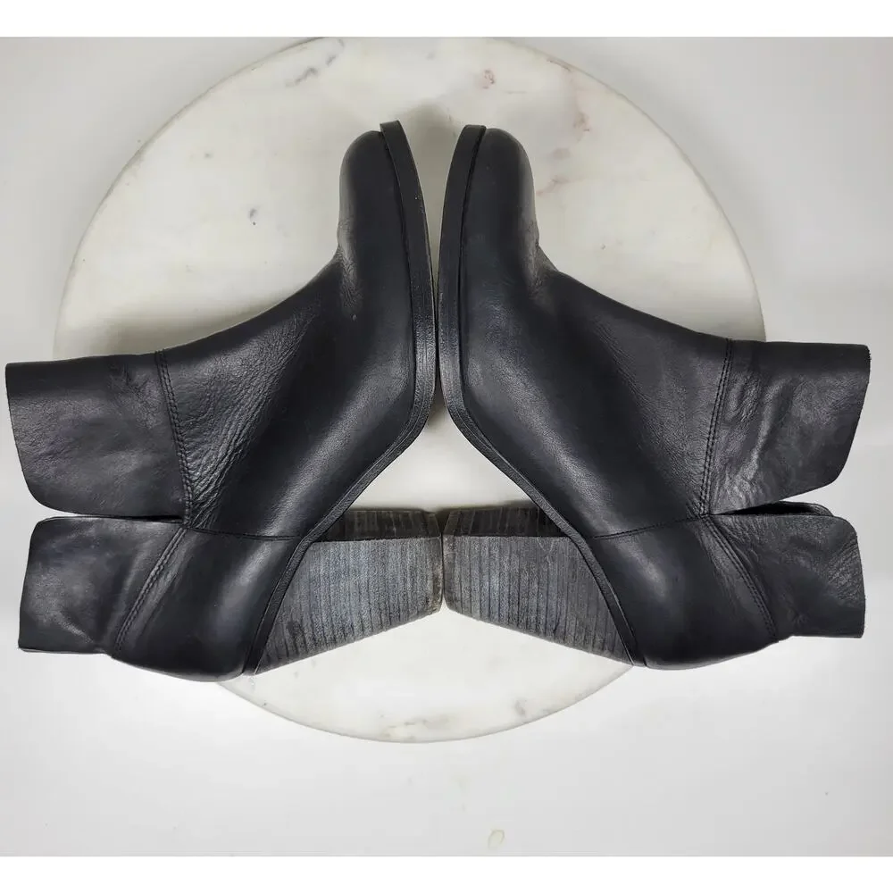 Vince‎ Camuto Helyn Ankle Boots Womens 8.5 Black Soft Leather Pull On Block Heel